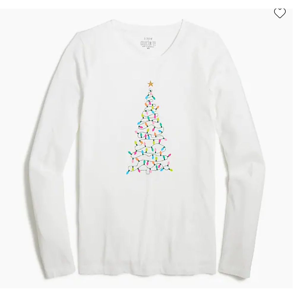 NWT J. Crew White W/Christmas Tree Lights Graphic Tee - Picture 1 of 10
